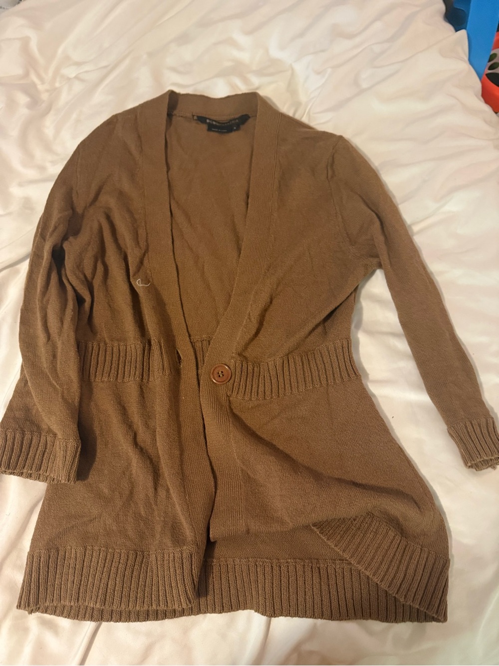 BCBGMaxAzria Camel Brown Long Open Cardigan